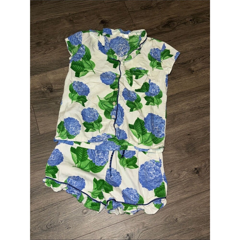 Floral Hydrangea Two-Piece Pajama Set - Blue & Green